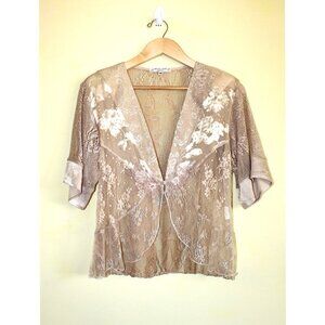 Vtg Spencer Alexis Floral Boho Kimono Size P/M Sheer Lace Golden cardigan
